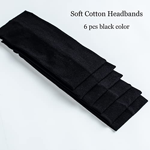 6 Pcs Black Headbands for Women Hair Cotton Headband Non-slip Stretchy Elastic Head Wrap Holder Hair Accessories