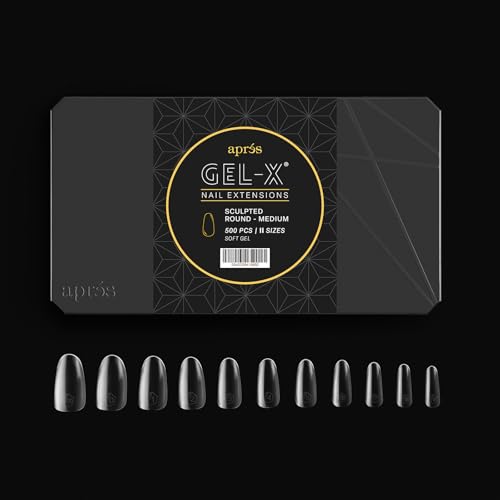 Apr?s Gel-X Sculpted Round Medium Box of Nail Tips, 500pc Soft Gel Nail Tips, 11 Sizes 00-9, Nail Extensions