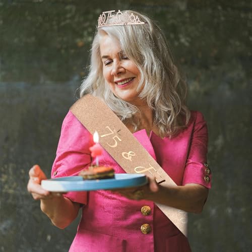 75th Birthday Sash and Crown for Women Rose Gold 75th Birthday Tiara and Sash Set Gifts for Her 75 & Fabulous Sash Birthday Decorations Happy Birthday Crown and Sash Accessories Birthday Gift