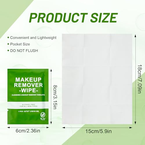 200 Count Makeup Remover Wipes Bulk Individually Wrapped, Travel Towelette Makeup Remover Individual Gentle Cleansing for Face Mascara Lipstick Remove Makeup
