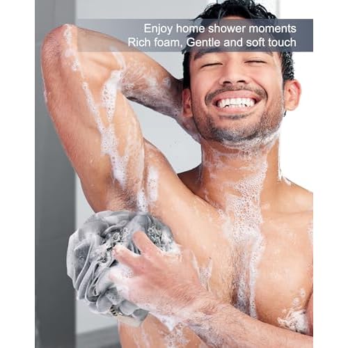 Loofah Sponge, XXL Large Loofah 100g 4 Pack, Bath Sponge Soft Mesh Shower Loofah for Men, Body Scrub, Shower Pouf Bath Accessories, for Body Wash, Soap (Blue Gray)
