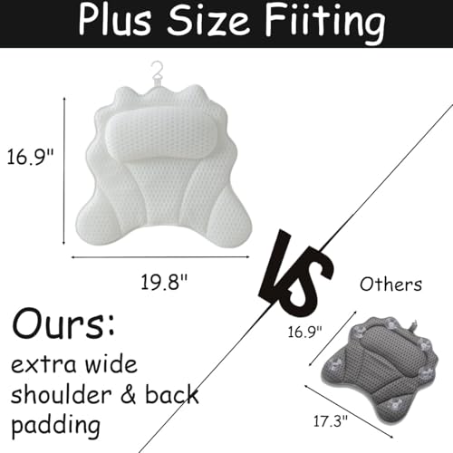 King Mills Plus Size Tub Pillow for Bathtub, Bath Pillow Luxury Bathtub Pillow, Ergonomic Bath Pillow for Women, Bath Tub Pillows for Head and Neck with Soft 4D Air Mesh Fabric, Fits All Bathtub