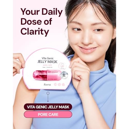 Vita Genic Jelly Face Pore Care Mask 10EA ? Hydrating Sheet Mask for Sensitive Skin, Korean Glass Skin Care with Spring Water, Vitamin C and Niacinamide, Sebum Control, Fragrance-Free