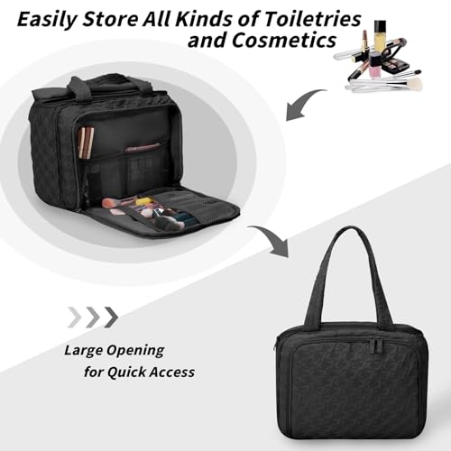 SUNRISING Travel Toiletry Bag Makeup Bag for Women, Large Water-Resistant Travel Cosmetic Make Up Bag with Handle£¬Travel Toiletry Bags for Compartments Accessories Essentials-Black