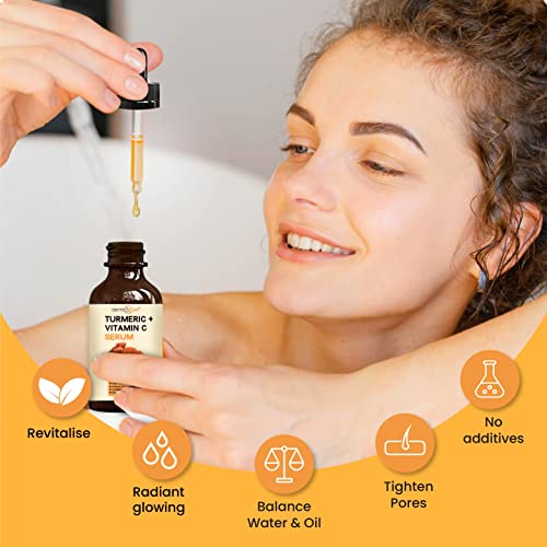 Turmeric Serum for Face + Glow-Boosting Vitamin C Serum ?Organic Moisturizer for Acne, Dark Spots & Clear Skin? Boosts Hydration for Dry & Tired Skin ? Anti-Aging Formula for Glowing Skin, 4 FL OZ