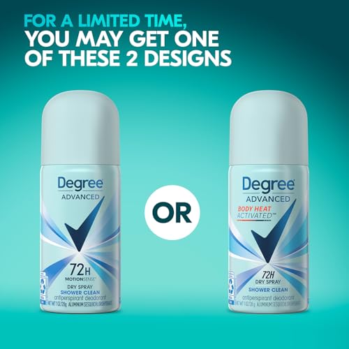 Degree Advanced Antiperspirant Deodorant Spray, Shower Clean 2-Pack ? Travel Deodorant for Women, 72H Protection, 1 Oz Ea