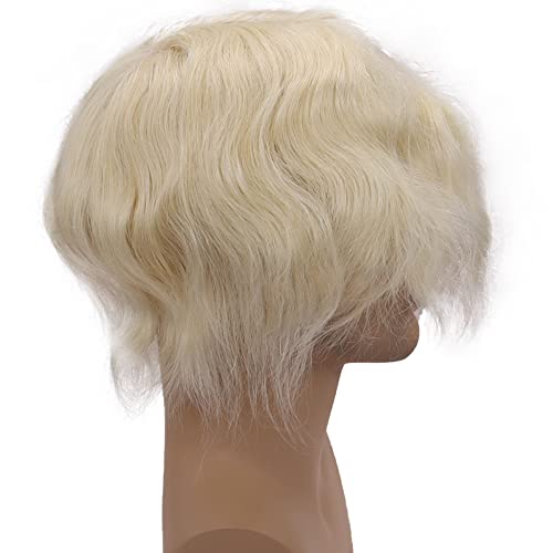 Men's Hairpiece Human Hair Replacement Systems Toupee for Men Thin Skin with Mono Lace Top and the Durable PU Back 10x8inch Medium Density Free Style #613 Platinum Blonde Color
