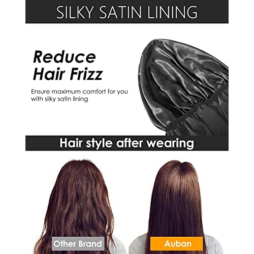 Auban Extra Large Shower Cap, Double-Layer Waterproof Reusable, XL Satin Lining Shower Bonnet for Women Thick, Long Hair, Locs, Braids(Black)