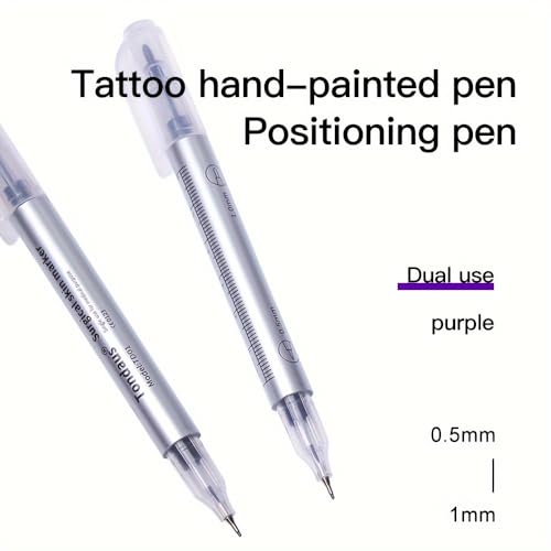 6pc Tattoo Markers With Paper Ruler for Eyebrow,Lips & Body Art, Tattoo Skin Marking Individually Wrapped For Freehand Drawing On Human Skin Purple