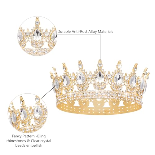 Queen Crown Rhinestone Wedding Crowns and Tiaras for Women Costume Party Hair Accessories Princess Birthday Crown Crystal Bridal Crown (Gold & White Crown)