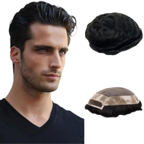 Toupee for Men PU+Lace Base Real European Human Hair Pieces for Mens Hair Prosthesis Patch Units Hair Replacement System for Men (7x9)
