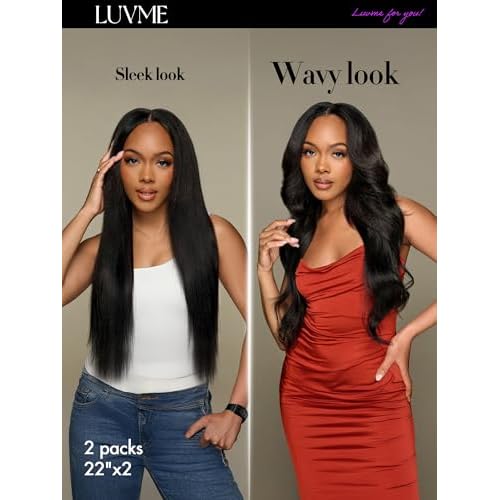 LUVME Yaki Straight Seamless 2 Pack 220g 14Pcs Clip in Hair Extensions Full Max with 16inch Natural Black 100% Real Soft Human Remy Human Hair Extensions