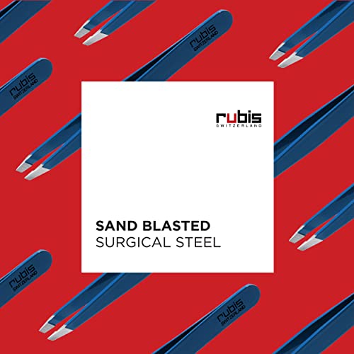 Rubis Classic Stainless Steel Slanted Tweezers for Precise Eyebrows and Hair Removal, 1K109, Made in Switzerland, Blue