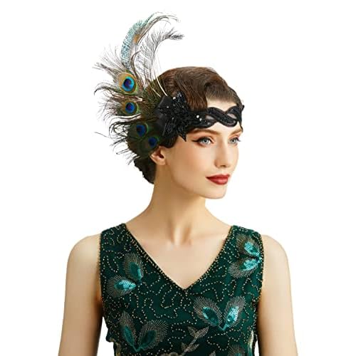 BABEYOND 1920s Flapper Headband Peacock Feather Headpiece Gatsby Accessories for Women Sequined Showgirl Headpiece