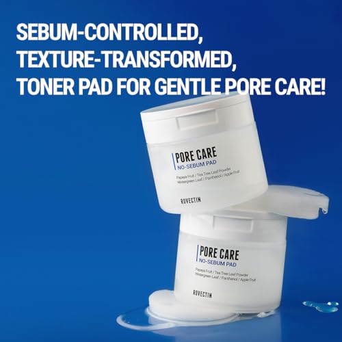ROVECTIN Pore Care No-Sebum Pad for Sebum Clearing and Pore Clearing with Green Fruit Complex, Gentle Exfoliating Pads - 60 Pads