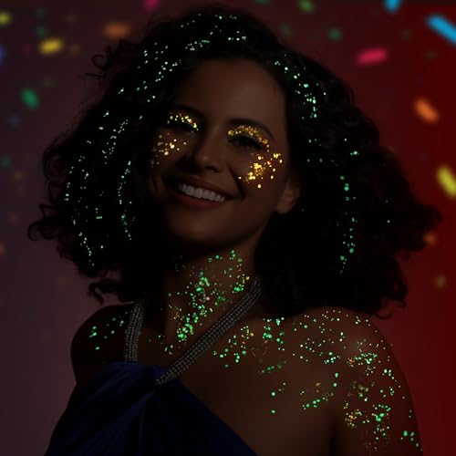 Teenitor 12 Colors Glow in The Dark Glitter Gel, Face Glitter Body Glitter Gel Hair Glitter for UV Black Light Halloween Makeup Raves Festivals