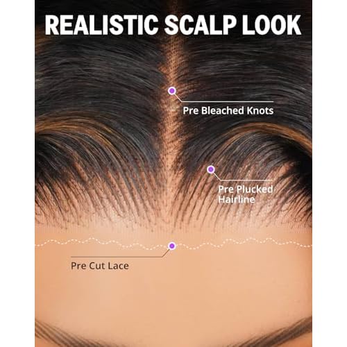 Glueless Curly Human Hair Wig Highlight Deep Wave Lace Front Wigs Human Hair Pre Plucked Pre Cut 6x5 HD Closure Wear and Go Glueless Wig Pre Bleached Knots 20 Inch 1BP30
