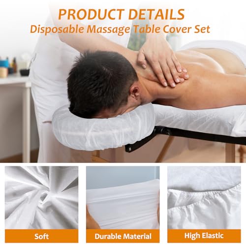Eviqei 60 Pcs Disposable Fitted Massage Table Sheet Set - 30 Pcs Breathable Spa Bed Sheets and 30 Pcs Face Cradle Covers/Headrest Covers