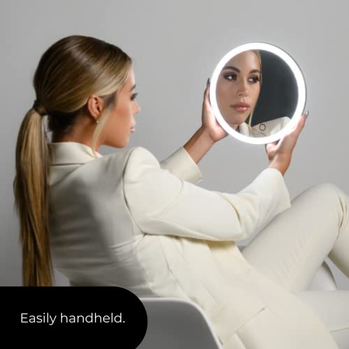 Ilios Lighting Cordless Bright LED Makeup Mirror with Lights and 5X Magnified Mirror with Long-Lasting Rechargeable Battery Perfect for Vanity (5X)