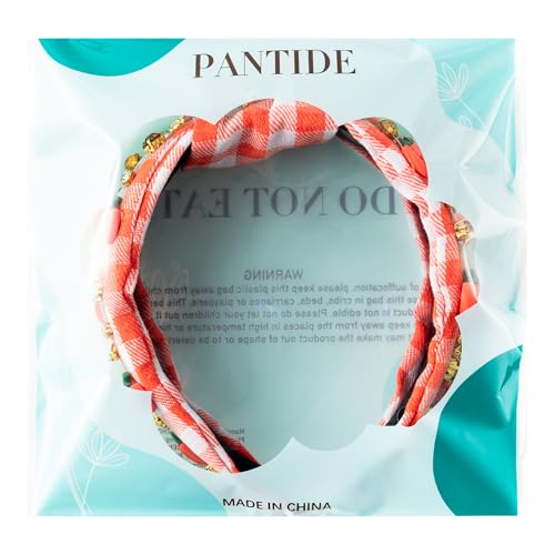 PANTIDE Thanksgiving Fall Jeweled Knotted Headband - Pumpkin Rhinestone Crystal Embellished Headband Wide Top Knot Fashion Hairband Hair Accessories Autumn Birthday Gift for Women Girls(Plaid Pumpkin)