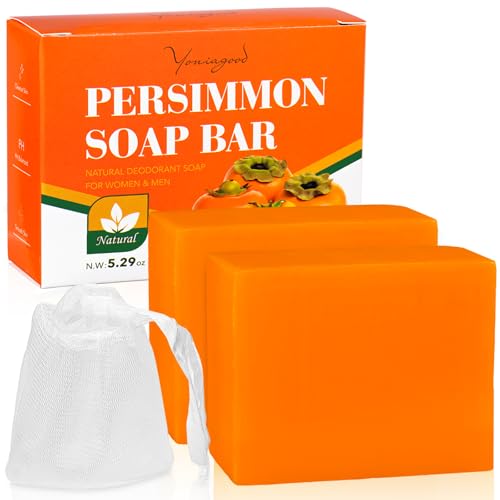 2 PCS Persimmon Soap Bar for Old People Smell, Natural Body Odor Control Bar Soap for Men & Women Deodorizing, Handmade Bath Bar Soap for Eliminating Strong Smell Odor Deeply Cleansing