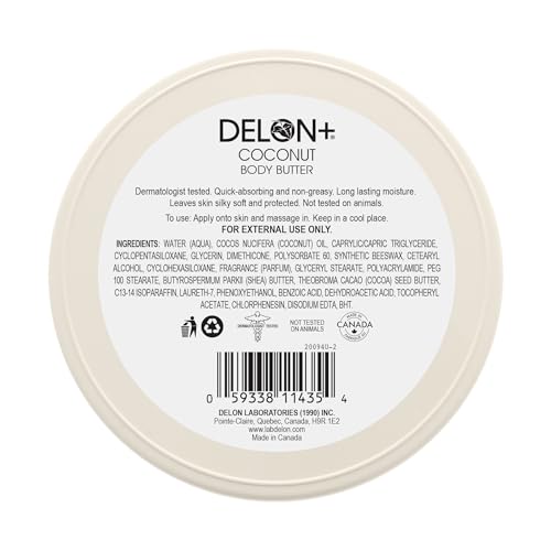 DELON Intense Moisturizing Body Butter, Coconut with Coconut Oil, 6.9 oz (Pack of 4)