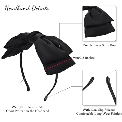 JOYOYO Bow Headbands for Women Double Layer Bow Knotted Headband Black Fashion Headbands Top Knot Festival Turban Hair Accessories for Girls