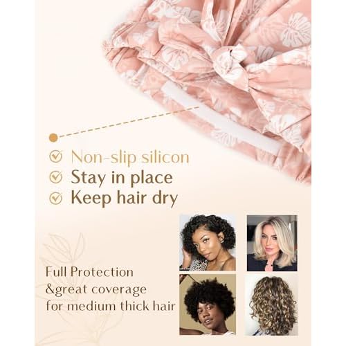 Yanibest Shower Cap for Women Reusable Waterproof, Adjustable Non-Slip Shower Hair Cap, Washable Bath Hat for Long Hair