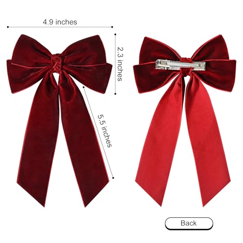 2PCS Velvet Hair Bows Hair Ribbon Clips Green Wine red Big Fall Alligator Clips Hair Accessories for Women Girls Toddlers Kids Baby