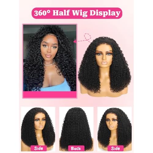 yosly Half Wig Human Hair Water Wave Glueless Wigs Curly Half Wig 3 In 1 Adjustable Drawstring Seamless Flip Over Invisible Hairline Wear Go Beginner Friendly Curly Half Wigs for Women 24 Inch