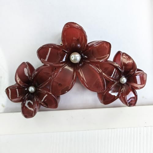 Wine Red Flower claw clips women girls,fancy hawaii flower hair clips,artificial pearls daisy decorative plumeria hair clips for thick or thin hair, Large Medium 2pc beach coquette hair accessories