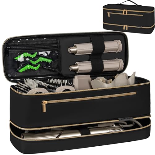 Travel Carrying Case for Shark Flex Style, Double Layer Storage Case For Shark Flexstyle, Portable Storage Organizer Soft Bag for Shark Flexstyle and Attachments, Black Gold (Only Bag)