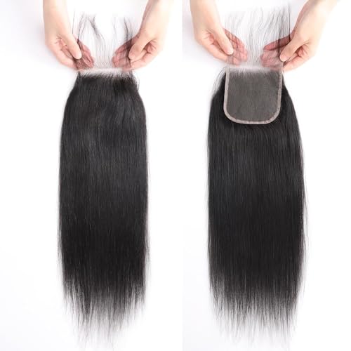 QTHAIR 16a Brazilian Straight Human Hair 4x4 Transparent Lace Closure 10inch 150% Density Swiss Lace Closure Pre Plucked Natural Hairline for Black Women