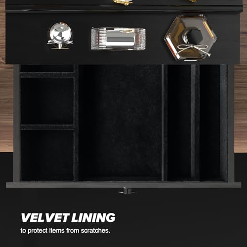 Cologne Organizer for Men, 4 Tier Black Wood Perfume Organizer with Felt Lining Drawer and Hidden Compartment, Perfume Display Holder, A Gift for Men