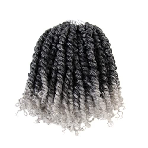 BOHOBABE Pre-twisted Passion Twist Crochet Hair 6 Inch Short Ombre Gray Pre-looped Crochet Passion Twist Braiding Hair 8 Packs (T1B/grey)