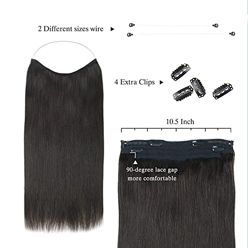 SASSINA Remy Wire Hair Extensions, Natural Black Wire Extensions Real Human Hair with Secret Fish Line Removable Clips 120 Grams 20 Inch #1B