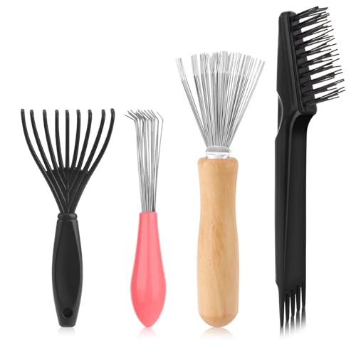 Hairbrush Cleaner Tool Set, 4 PCS Hair Brush Cleaner Rake Comb Cleaning Brush Mini Comb Cleaner Hairstylist Essentials Embedded Tool for Home and Salon Use Removing Hair Dust (4 Style)