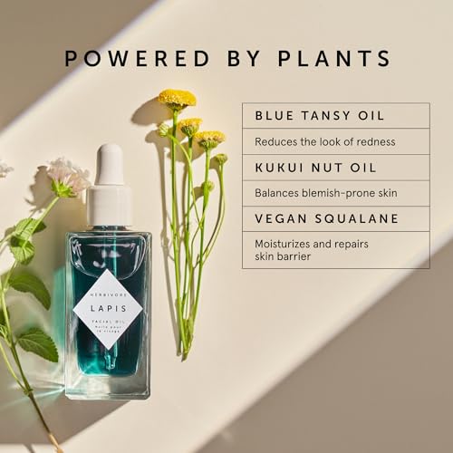 HERBIVORE Lapis Balancing Facial Oil with Blue Tansy + Squalane, Safe for Acne-Prone Skin | Helps Soothe Redness + Balance Oil Production, Lightweight, Non-Comedogenic, Plant-Based