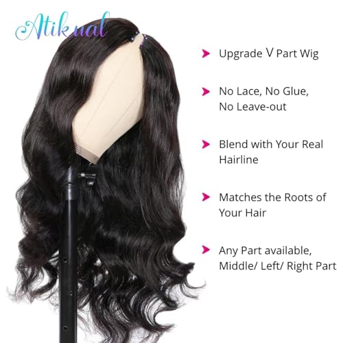 V Part Wig Human Hair Body Wave Wig Upgrade U Part Wigs for Black Women Human Hair Clip in V-Part Wigs Beginner Friendly No Sew In No Glue No Leave Out 180% Density Natural Color 30 Inch