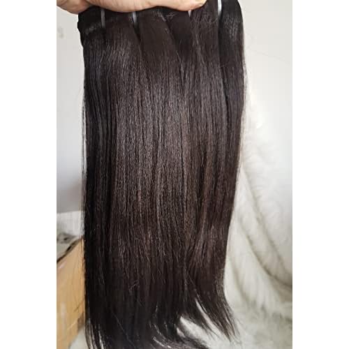 Last 5 Years Raw Light Yaki Relaxed Human Hair 2 Bundles Natural Coarse Yaki Kinky Straight One Donor Virgin Hair Weave For Black Women (12" 14")