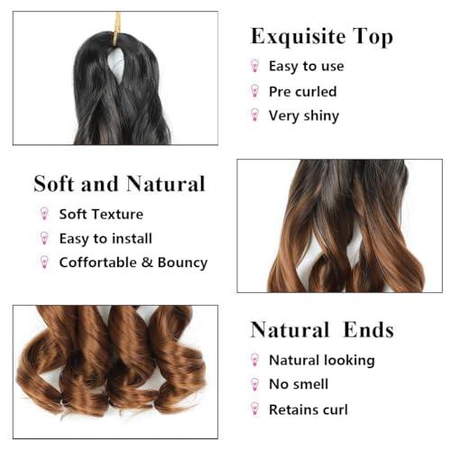 French Curl Braiding Hair 14 Inch 8 Packs French Culy Braiding Hair Ombre Brown Loose Wavy Synthetic Hair Extensions for Black Women (14 inch 8 Pcs, B29)