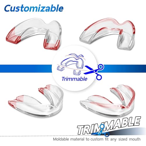 Mouthguard - One Size Fits All Premium Set of 6 BPA Free Moldable, Customizable and Trimmable Medical Grade Mouth Guard for Grinding Teeth Clenching Bruxism, Sport Athletic, Whitening Tray