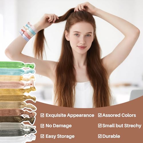 50PCS Soft Ribbon Hair-Ties - No Crease Elastic Hair Ties for Woman Men, Colorful Knotted Hair Tie for Thick Hair, 20 Colors Yoga Ponytail Holders Scrunchies for Woman, Girl