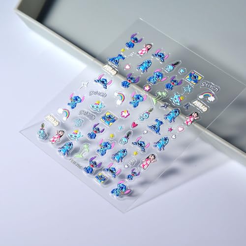 5D Embossed Cartoon Nail Stickers - 1Pcs Cute Nail Stickers for Nails Art Cartoon Reliefs Self Adhesive Supplies Nails Decals Cute DIY Designs Sticker for Women and Girls