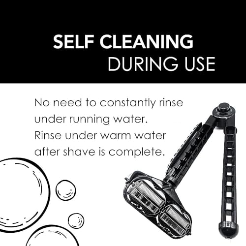 OmniShaver Ergonomic Maintenance Back Shaving Kit - Extendable Handle with Dual Shave Heads for Easy Reach - Includes Lotion Spreader - Self-Cleaning & Self-Stropping - Maintenance Back Shaver for Men