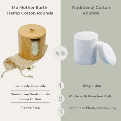 Reusable Hemp Cotton Rounds 15-Pack with Bamboo Storage Box ? Ultra-Soft Organic Face Pads for Makeup Removal, Skincare Accessories, and Eco-Friendly Beauty Essentials