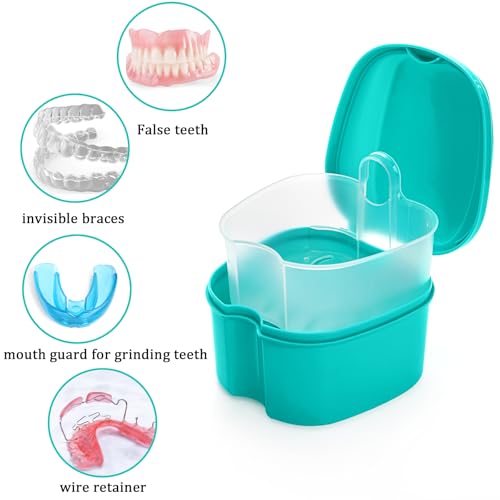 ZENFUN 20 Packs Denture Cases Dental Box For Artificial Teeth Denture Retainer Case Bulk Denture Holder with Strainer Basket Denture Soaking Container False Teeth Storage Box, Individually Sealed