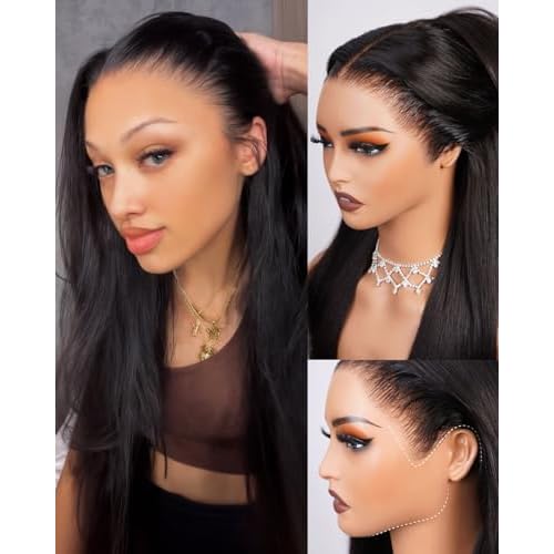 Glueless 13x6 Lace Front Wigs Human Hair 220% Density Straight Wigs Human Hair Ear-to-Ear HD Lace Frontal Pre Plucked Pre Cut Bleached Drawstring Wig 20 Inch
