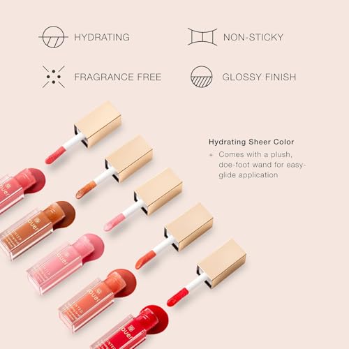 Jouer Essential Tinted Hydrating Lip Oil Gloss ? Moisturizing Dry Lip Treatment Serum - Fragrance Free Tinted Lip Oil - Jojoba Seed Oil and Apricot Oil Formula