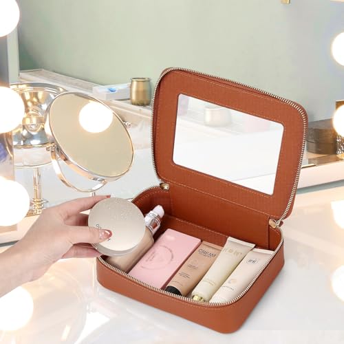 Clear Makeup Bag Set Travel Cosmetic Bag and Toiletry Bag Women's Purse Pouch Cosmetic Stroage Organizer Case with Zipper Car Essentials (Brown, M+Mini)